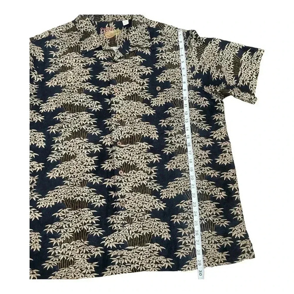 Caribbean Brown Black Linen Blend Bamboo Causal Button Short Sleeve Shirt Men XL - Picture 11 of 14